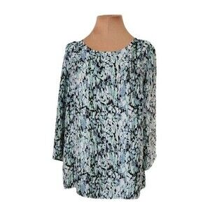 Rose & Olive Abstract Watercolor Print Blouse Top Women's Medium 3/4 Sleeve